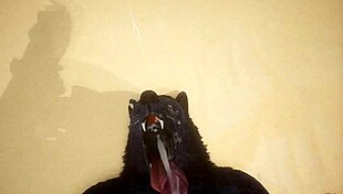 Point of view of two gay wolves intensely fucking with big asses and cum in wildlife setting.