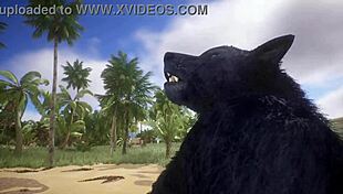 Point of view of two gay wolves intensely fucking with big asses and cum in wildlife setting.