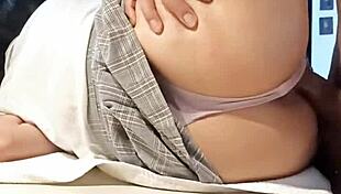 Young latina student gets skirt lifted and penetrated for passing year, creampie inside