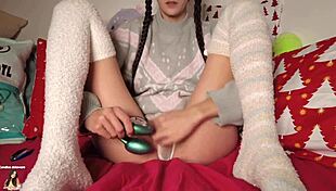 My daddy surprises me with a sex toy for Christmas, leading to intense masturbation and orgasm