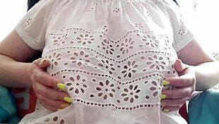 Watch my cute stepsister tease her huge natural tits after school.