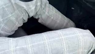 Risky public blowjob while driving in the car