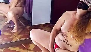 BBW exhibitionist rips clothes for naughty striptease