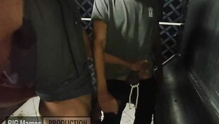 Pegging in the sex club bathroom with big cock