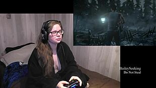 until dawn play through part 4 with bbw brunette in lingerie masturbating her big tits and toys