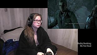 until dawn play through part 4 with bbw brunette in lingerie masturbating her big tits and toys