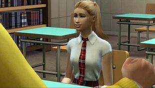 Anime professor licks brunette teen's pussy and fucks her in classroom