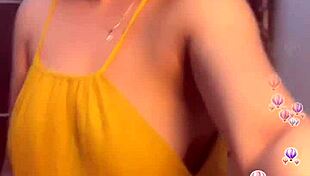 sexy girl in yellow dress showing her big tits on cam! 😍