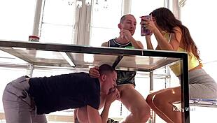 Hell Yeah, Sucking His Friend's Dick Under Table Till Wife Catches!