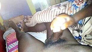 Hot ebony handjob on monster cock till he cums
