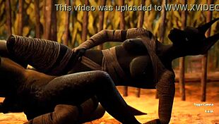 Furry jackal grinds hard against furry dragon in wild scissoring