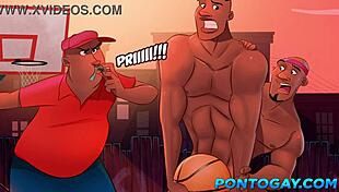 Basketball players fuck in locker room after training.