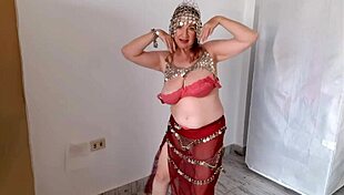 Mariaold in oriental style cosplay teasing with huge natural tits