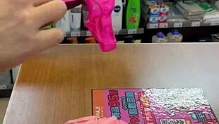 asian ladyboy teasing with new thong in store