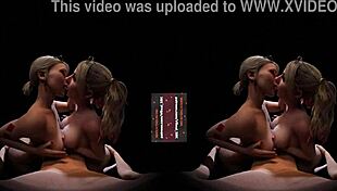 harley quinn and alexa share dirty tongue kiss in double titfuck threesome, cum everywhere