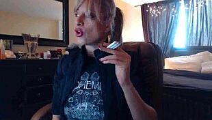 blonde sandi smokes three brown cork cigarettes