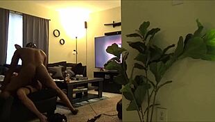 In this casual scene, a black guy digs out the shaved pussy of his petite russian wife in lingerie.