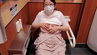 milf takes a break for self-pleasure in the store bathroom