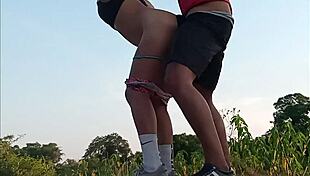 My friend begs me to fuck her pussy hard during our forest walk