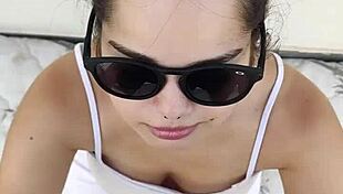 Debora gives deepthroat blowjob outdoors