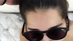 Debora gives deepthroat blowjob outdoors