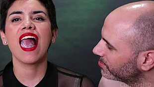 Couple enjoys cum dripping from mouth after blowjob