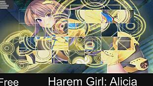 Harem girl alicia navigates anime game with hentai elements in detailed adventure.