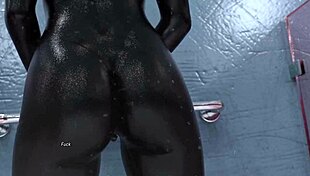 Wow, Dark Alien Babe Lesbian Masturbates In Shower!