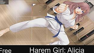 Harem girl alicia navigates anime game with hentai elements in detailed adventure.