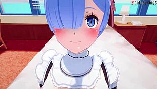 Rem performs boobjob and sucking in POV maid scene from Re Zero