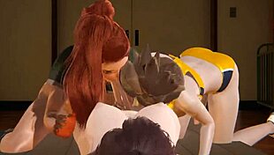 futa overwatch tracer fucks brigitte and dva in 3d creampie threesome