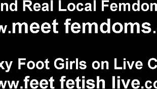 Four girls present their feet for licking and sucking in a fetish scenario