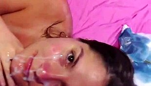 hot brunette sucking cock for facial