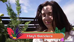 sweet teen 18+ hayli sanders strips naked, revealing natural tits and big ass in intriguing pose