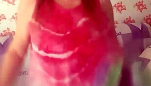 Mariaold teases with her huge tits while stripping and fingering her shaved pussy