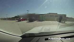 Porta gloryhole devours strangers’ cum in wild public action