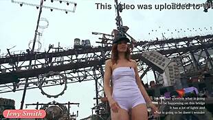 jeny smith shows off great camel toe and big ass in tight white suit during public interview