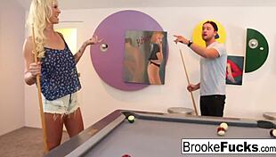 i'm brooke, playing billiards with my big tits and ass in the car.