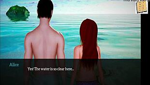 Redhead amateur in homemade anime game exposes small tits