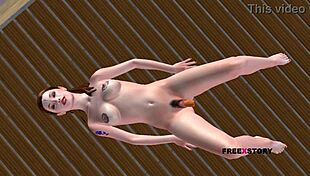 Teen 18+ girl masturbates with carrot in 3D animation