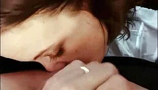 The french amateur in black leather pants, multi-colored thong, and satin shirt bent over for rimming, doggystyle, and ass to mouth.