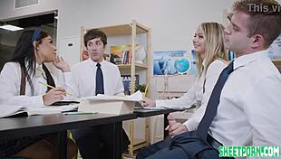 Teen student Mia Kay indulges in quiet library exploration