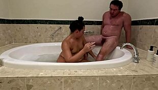 Fucking my chubby girlfriend in the bathtub and decorating her face with cum.