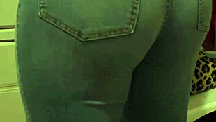 bbw with narrow ass teases by slipping into tight panties and jeans in bedroom