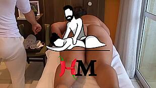 Massage turns groping when chubby amateur fingers masseur's ass orally