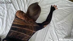 i ripped her black pantyhose and licked her pussy while she rode me wildly