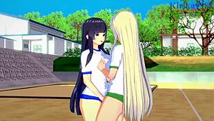 Yomi, ikaruga, and katsuragi engage in intense lesbian play in senran kagura hentai 3d