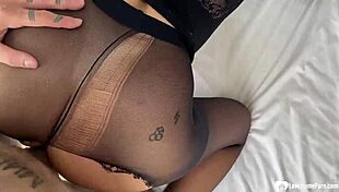 i ripped her black pantyhose and licked her pussy while she rode me wildly