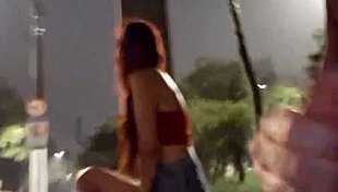 Risky public masturbation on the street for hot redhead at the bus stop in gay hardcore scene