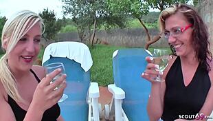 two german teens lose bet, have first lesbian sex with pissing and orgasms